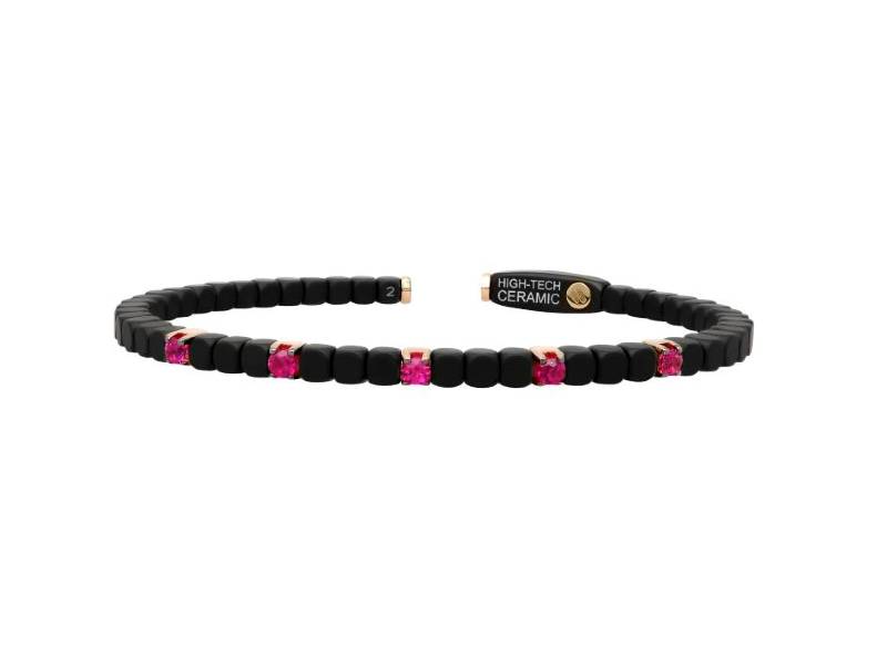 BRACCIALE UOMO CERAMICA NERA E RUBINI DADO ROBERTO DEMEGLIO DD4CN5GRUS